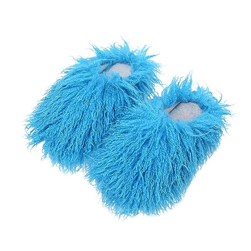 Lässige lange Plüsch-Hausschuhe mit flacher Unterseite, für Damen und Herren, Kollisionsfarbe, modische Damen-Hausschuhe, Paar, flache Unterseite, Plüsch-Hausschuhe, Socken, bunt, warm, flauschig von Generisch