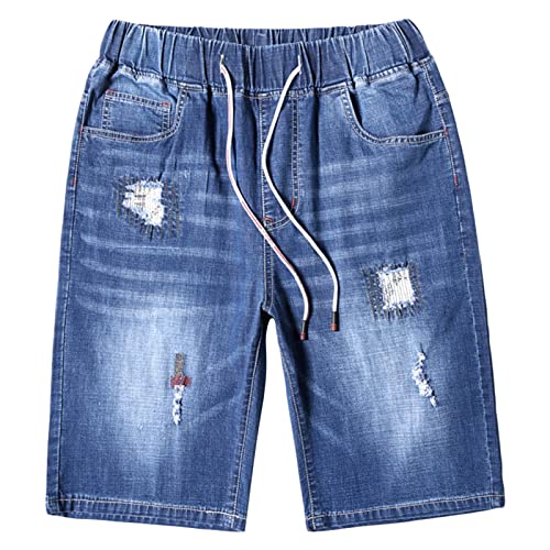 Lässige zerrissene Denim Shorts für Herren Kurze Jeans mit Kordelzug und Elastischer Taille Moto Biker Distressed Stretch Jeansshorts mit Loch (Hellblau,3XL) von Generisch