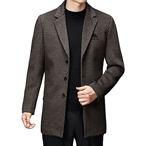 Lässiger Anzug Blazer aus Wollmischung für Herren Business Jacke mit Zwei Knöpfen aus Tweed mit Fischgrätenmuster Mittellanger, Leichter Hochzeits Sportmantel (L,Braun) von Generisch