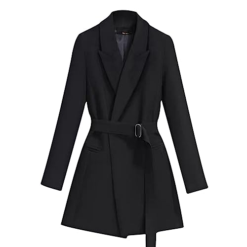 Lässiger Blazer für Damen, raffinierte Anzugjacke mit Gürtel, Mäntel und schmaler Anzugjacken, für Herbst und Winter, trendiger Blazer, Schwarz , 52 von Generisch