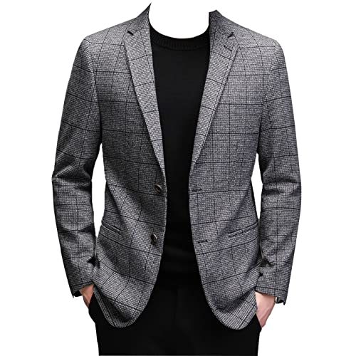 Lässiger Karo Blazer mit 2 Knöpfen für Herren Plaid Regular Fit Anzugjacke Leichte Formelle Business Sportmäntel (XL,Grau) von Generisch