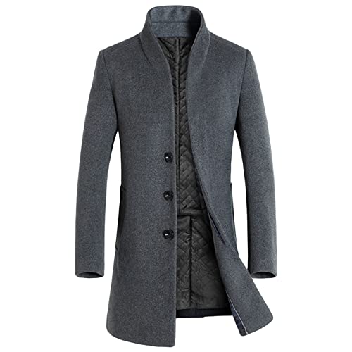 Lässiger MittelLanger Trenchcoat für Herren Einreihige Schmal Geschnittene Business Cabanjacken Langer Mantel aus Wollmischung für den Winter (XL,Grau) von Generisch