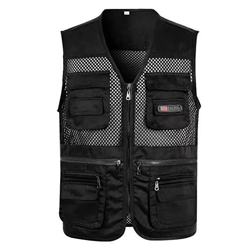 Lässiges Baumwoll-Top für Herren, leicht, Freizeit, Outdoor, Arbeit, Safari, Angeln, Reisen, Weste, Jacke, klassische Passform, Weste mit mehreren Taschen, normale Passform, einfarbig, V-Ausschnitt, von Generisch