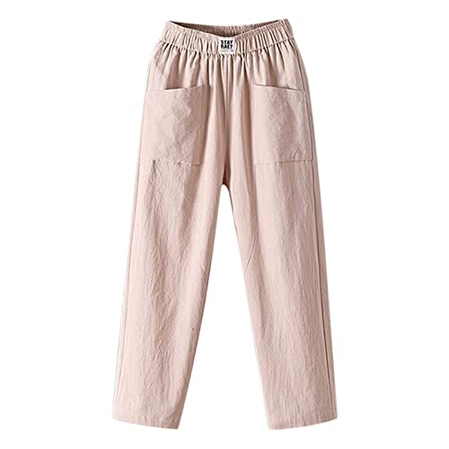 Lang Sweathose Lässige Elastische Taille Lose Freizeithose Leinentasche Elastische Atmungsaktive Hose Jogginghose Damen Baumwolle Freizeithose Yogahose Sporthose mit Taschen von Generisch