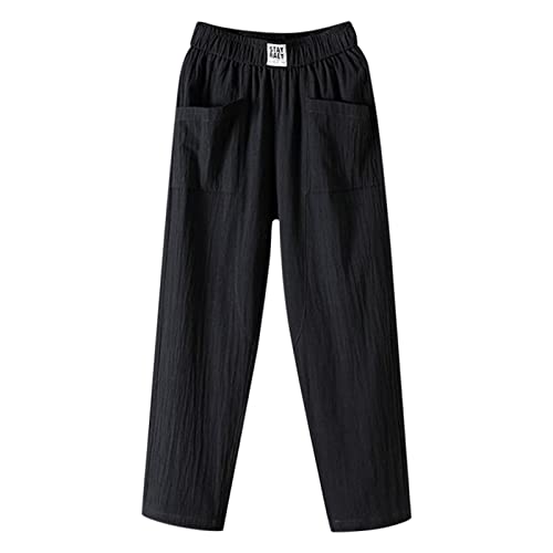 Lang Sweathose Lässige Elastische Taille Lose Freizeithose Leinentasche Elastische Atmungsaktive Hose Jogginghose Damen Baumwolle Freizeithose Yogahose Sporthose mit Taschen von Generisch