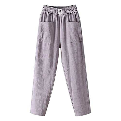 Lang Sweathose Lässige Elastische Taille Lose Freizeithose Leinentasche Elastische Atmungsaktive Hose Jogginghose Damen Baumwolle Freizeithose Yogahose Sporthose mit Taschen von Generisch