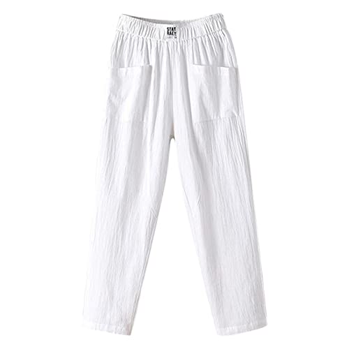 Lang Sweathose Lässige Elastische Taille Lose Freizeithose Leinentasche Elastische Atmungsaktive Hose Jogginghose Damen Baumwolle Freizeithose Yogahose Sporthose mit Taschen von Generisch