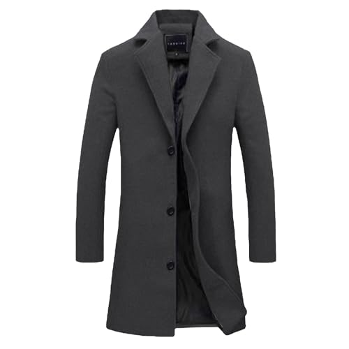 Lang Wollmantel Herren Slim fit Wintermantel Business Winterjacke Einreiher Mantel Große Größen Trenchcoat Winter Warme Jacke Oberbekleidung Herrenmantel Langarm Revers Übergangsjacke von Generisch