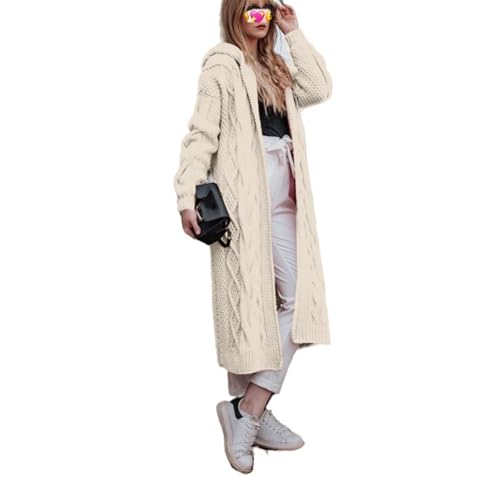 Langärmeliger Damen-Kapuzenpullover mit Zopfmuster, vorne offen, lange Strickjacke, Outwear, langer Pullover, weiß, 50 Langärmeliger Damen-Kapuzenpullover mit Zopfmuster, vorne offen, lange Strickjacke, Outwear, langer Pullover, weiß, 50 von Generisch