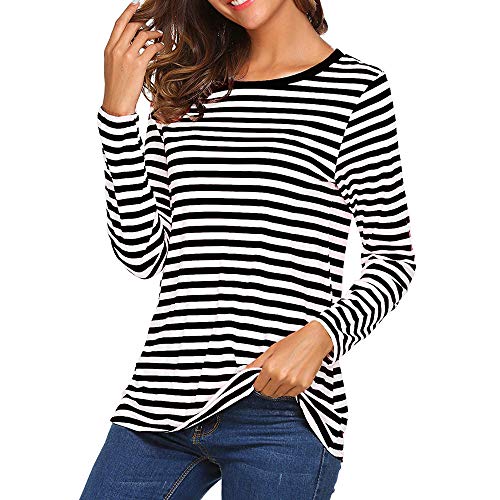 Langarmshirt Damen, Ringelshirt Damen Karneval Gestreiftes T Shirt Longsleeve Tshirt Gestreift Langarmshirt Langarm Sweatshirt Pullover Oberteile Lang Pulli Streifenshirt Matrosen Kostüm von Generisch