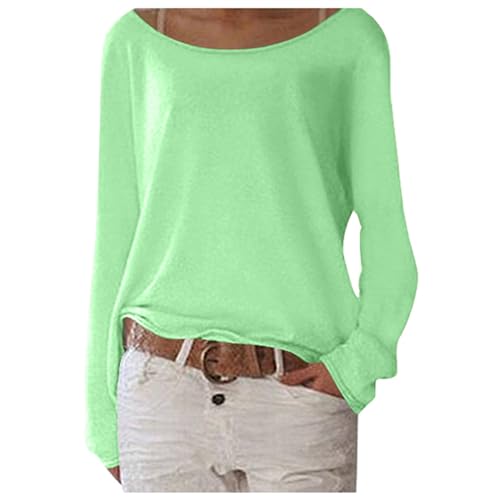 Langarmshirt Damen Oversize Pullover Pulli Sweatshirt One Shoulder Oberteil Asymmetrisches Leicht Strickpullover Shirt Langarm Neon Pink Damenpullover Häkelpullover U-Boot Ausschnitt Dünne T-Shirt von Generisch