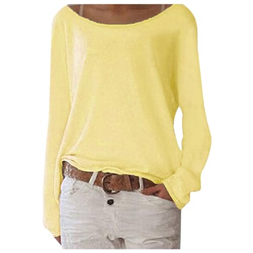 Langarmshirt Damen Oversize Pullover Pulli Sweatshirt One Shoulder Oberteil Asymmetrisches Leicht Strickpullover Shirt Langarm Neon Pink Damenpullover Häkelpullover U-Boot Ausschnitt Dünne T-Shirt von Generisch