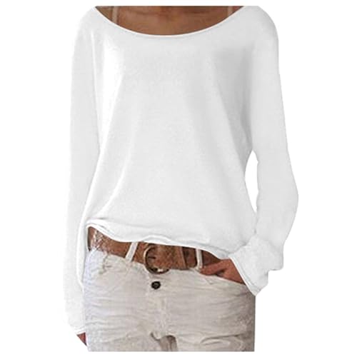 Langarmshirt Damen Oversize Pullover Pulli Sweatshirt One Shoulder Oberteil Asymmetrisches Leicht Strickpullover Shirt Langarm Neon Pink Damenpullover Häkelpullover U-Boot Ausschnitt Dünne T-Shirt von Generisch