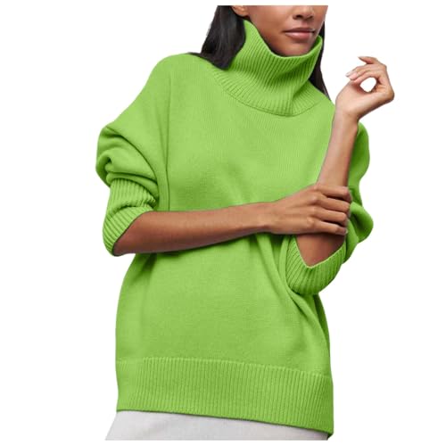 Langarmshirt Damen Rollkragenpullover Turtleneck Oberteile Casual Einfarbig Rolli Pullover Basic Top Pullover Winter Rollkragenpullover Warm Langarm Strickpullover Lässiges Stricken (Light Green, XXL) von Generisch