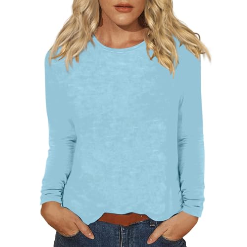 Langarmshirt Damen Rundhal Shirt Langarm Oberteile Tshirts Baumwolle Oversized Basic blusenshirt blau XXL 8 von Generisch