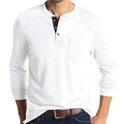 Langarmshirt Herren Baumwolle Henley Shirt Longsleeve T-Shirt mit Knopfleiste T Shirt Langarm für Männer 2025 (1,XXL) von Generisch