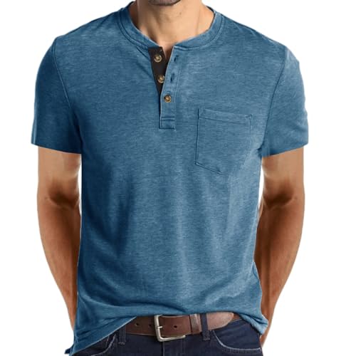 Langarmshirt Herren Baumwolle Henley Shirt Longsleeve T-Shirt mit Knopfleiste T Shirt Langarm für Männer 2025 (26,XXL) von Generisch