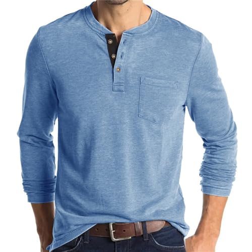 Langarmshirt Herren Baumwolle Henley Shirt Longsleeve T-Shirt mit Knopfleiste T Shirt Langarm für Männer 2025 (9,XXL) von Generisch