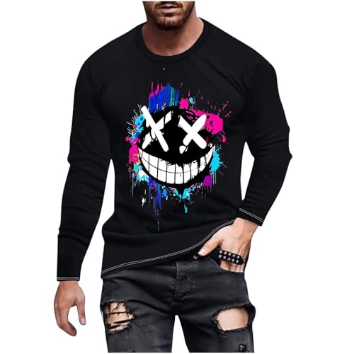 Langarmshirt Herren Longsleeve Casual Sportshirt Basic Shirt Langarm Freizeit Oberteil Mode Motiv T-Shirts Fashion Baumwolle T-Shirt Männer Pullover Top Sweatshirt Tshirt Schwarz XXL von Generisch