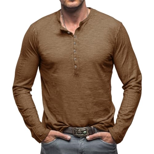 Langarmshirt Herren Longsleeve Henley Hemd Herren Langarm T Shirt Baumwolle Longshirt mit Knopfleiste Slim Fit Tops Mode Longsleeve Herbst Freizeithemd Business Herrenhemden A Yellow M von Generisch