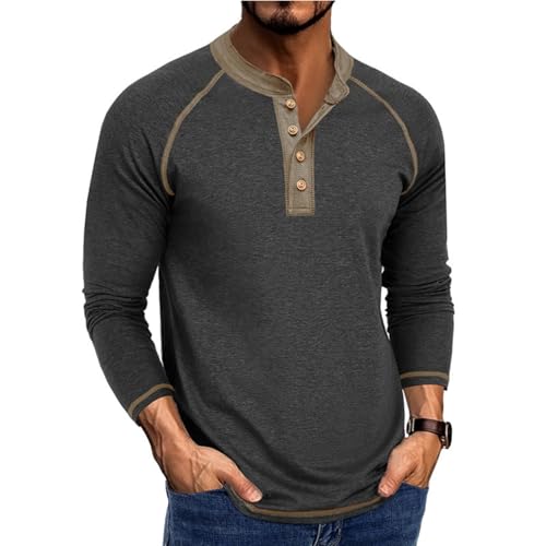 Langarmshirt Herren Sommer Longsleeve Henley Shirt Langarm Casual Regular Slim Fit Tops Für Männer Longshirt Muscle Bequem Oberteile Basic Pullover Mit Knopfleiste Vintage Freizeithemd B Dark Gray 3XL von Generisch