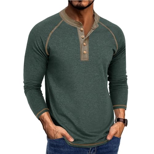 Langarmshirt Herren Sommer Longsleeve Henley Shirt Langarm Casual Regular Slim Fit Tops Für Männer Longshirt Muscle Bequem Oberteile Basic Pullover Mit Knopfleiste Vintage Freizeithemd B Green M von Generisch