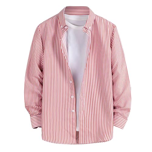 Langarmshirt Herren Sport Strandhemd Herren Leinen Herrenhemd Gestreiftes Langarmhemd Button Down Freizeithemden Bequeme Erwachsenenhemd Schnell Trocknend Freizeithemden Atmungsaktiv Tops von Generisch