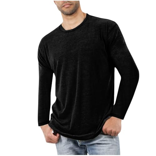Langarmshirt Herren T-Shirt Langarm Basic Longsleeve Rundhals Tshirt Baumwolle Shirt Pyjama Bequeme Schlafanzugoberteile Lässig Heim Schlafanzug Leichte Dünne Sweatshirt Casual Sport Oberteile von Generisch