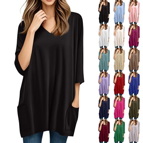 Langarmshirt Leicht Leinenbluse Luftig Musselinbluse Sommer Bluse Oversize Sommershirt Modern T-Shirts Outdoor Oberteil Casual Damen Lässig Longbluse Bequem Blusen(1-ABlack,L) von Generisch
