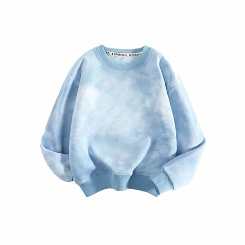 Langarmshirt Mädchen Kinder Tops Baumwolle Sweatshirt Ohne Kapuze Tie-Dye T-Shirt Kleidung Bekleidung Langarm Pullover Oberteile Long Sleeve Top Thermoshirt Blau, 7 Jahre von Generisch