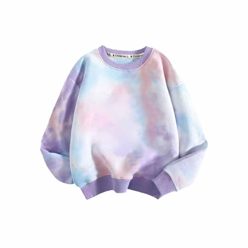 Langarmshirt Mädchen Kinder Tops Baumwolle Sweatshirt Ohne Kapuze Tie-Dye T-Shirt Kleidung Bekleidung Langarm Pullover Oberteile Long Sleeve Top Thermoshirt Lila, 5 Jahre von Generisch