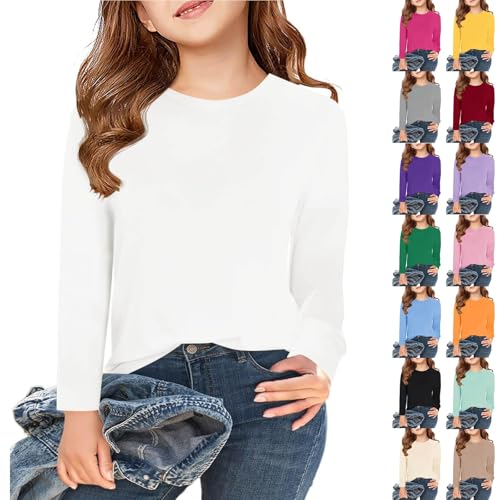 Langarmshirt Mädchen Oversized T Shirts Tops Sommer Rundhals Shirts Basic Tunika Kurzarm T-Shirt Einfarbig Kinder Oberteile Bluse Loose Fit Pullover Longshirt für Mädchen 5-14 Jahre von Generisch