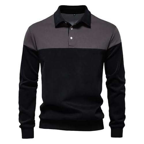 Langarmshirt Mit Kragen Herren Sport Atmungsaktiv, Poloshirt Herren Langarm Slim Fit Polohemd Golf Shirts Hemden Tops Leichte Weich Sweater Revers Knöpf Pullover Bequeme Business Sweatshirt von Generisch