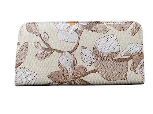 Lange Brieftasche, Geldbörse Clutch mit Blumenstickerei auf PU Leder (Beige) von Generisch