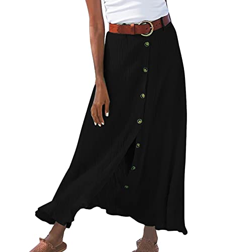 Lange DamenröCke Maxirock Dehnbare Elegante FreizeitröCke Lange SommerröCke FüR Damen Lange FaltenröCke FüR Den Sommer BöHmische SommerröCke Lange SommerröCke Mit Schlitz StrandröCke (1-Black, XXL) von Generisch