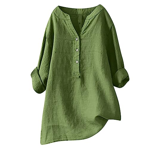 Lange Leinenbluse Damen Bluse Oversize Langarm Shirt Baumwolle Leinen Hemdbluse Elegant Übergröße Longbluse Festliche Oberteil Einfarbig Urlaub Festival Leinenhemd Lose Leinenoberteile Langarmshirt von Generisch