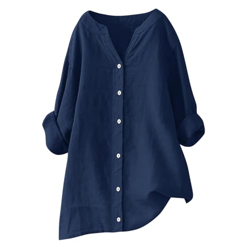 Lange Leinenbluse Damen Bluse Oversize Langarm Shirt Baumwolle Leinen Hemdbluse Elegant Übergröße Longbluse Festliche Oberteil Einfarbig Urlaub Festival Leinenhemd Lose Leinenoberteile Langarmshirt von Generisch