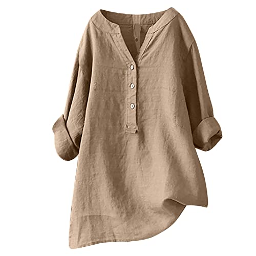 Lange Leinenbluse Damen Bluse Oversize Langarm Shirt Baumwolle Leinen Hemdbluse Elegant Übergröße Longbluse Festliche Oberteil Einfarbig Urlaub Festival Leinenhemd Lose Leinenoberteile Langarmshirt von Generisch