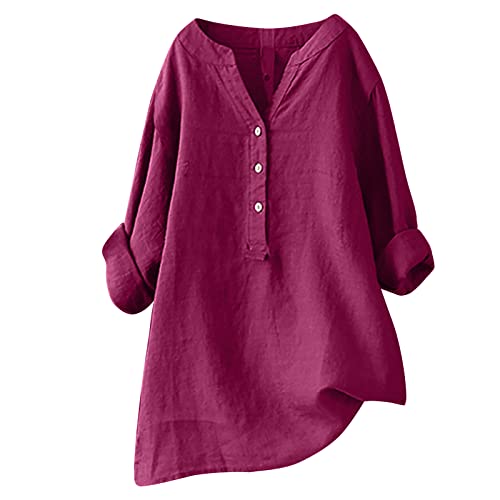 Lange Leinenbluse Damen Bluse Oversize Langarm Shirt Baumwolle Leinen Hemdbluse Elegant Übergröße Longbluse Festliche Oberteil Einfarbig Urlaub Festival Leinenhemd Lose Leinenoberteile Langarmshirt von Generisch