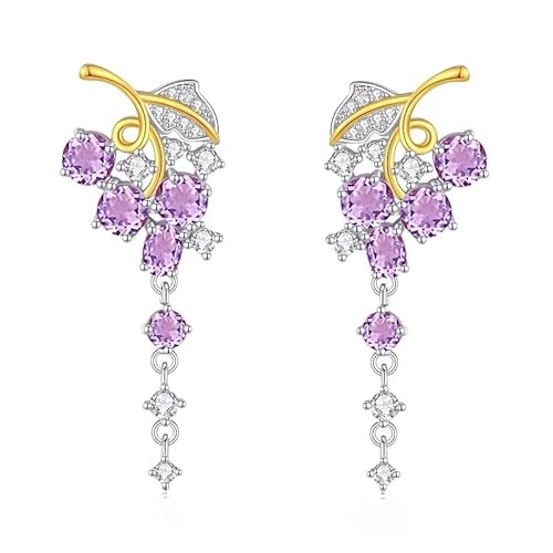 Lange Ohrringe Aus 925Er Sterlingsilber Braut Ohrhänger Natürlicher Kristallstein Funkelnde Quaste Formeller Brautjungfern Statement Abschlussball Partyschmuck für Frauen Amethyst von Generisch