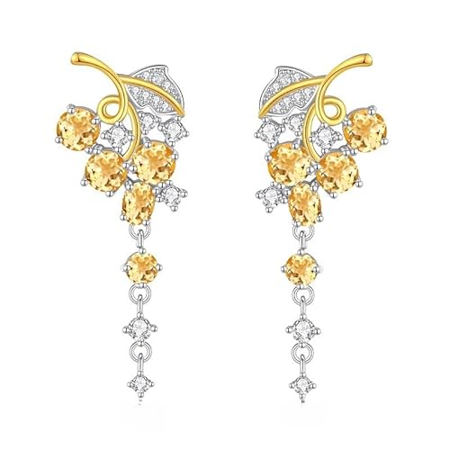 Lange Ohrringe Aus 925Er Sterlingsilber Braut Ohrhänger Natürlicher Kristallstein Funkelnde Quaste Formeller Brautjungfern Statement Abschlussball Partyschmuck für Frauen Citrin von Generisch