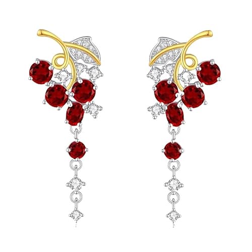 Lange Ohrringe Aus 925Er Sterlingsilber Braut Ohrhänger Natürlicher Kristallstein Funkelnde Quaste Formeller Brautjungfern Statement Abschlussball Partyschmuck für Frauen Granat von Generisch