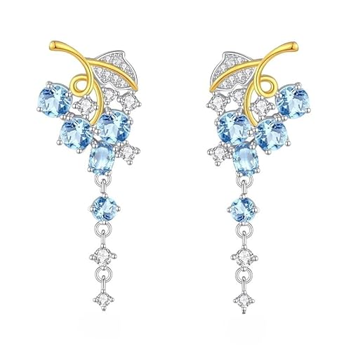 Lange Ohrringe Aus 925Er Sterlingsilber Braut Ohrhänger Natürlicher Kristallstein Funkelnde Quaste Formeller Brautjungfern Statement Schmuck für Abschlussballpartys für Frauen Topas von Generisch