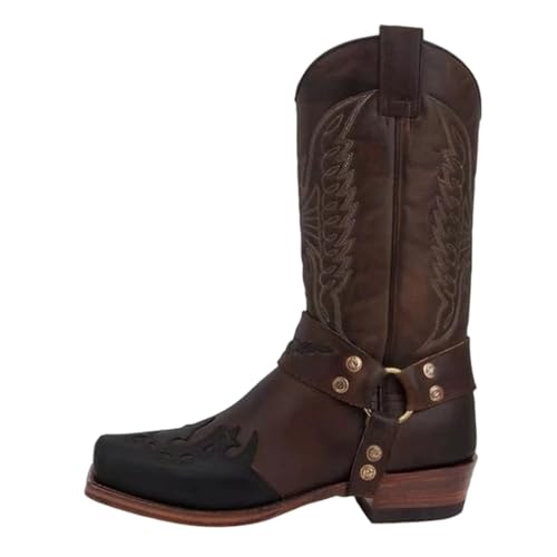 Lange Stiefel Herren Boots Leder Mit Reißverschluss Cowboystiefel Schuhe Vintage Für Halloween Stiefeletten Arbeitsstiefel Mode Tragenresistent Westernstiefel 04 Brown 37 von Generisch