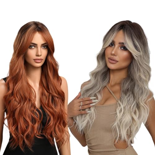 Lange Wellige Perücke - Spitze Haaransatz Curly Perücke | Lange Lockige Perücken Für Frauen | Mittlerer Teil Spitze Haaransatz Curly Perücken Hitzebeständiges, Welliges Perücken Kopfbedeckungswerkzeug von Generisch