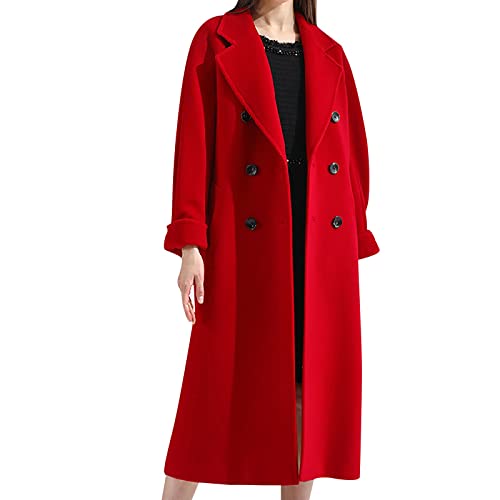 Langer Damenmantel aus Wolle, zweireihiger Trenchcoat mit Reverskragen, klassischer Wintermantel für Damen, elegante warme Wollmischung, Oberbekleidung für kaltes Wetter, rot, M Langer Damenmantel aus Wolle, zweireihiger Trenchcoat mit Reverskragen, klassischer Wintermantel für Damen, elegante warme Wollmischung, Oberbekleidung für kaltes Wetter, rot, M von Generisch