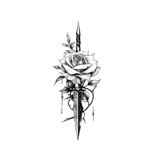 Langlebige, wasserdichte temporäre Tattoo-Aufkleber, simuliertes, nicht reflektierendes Rosendolchmuster, gefälschte Tattoos für Männer und Frauen(2pcs) von Generisch