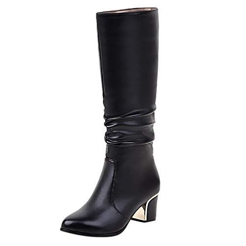 Langschaft Stiefel Damen Mit Absatz Cowboystiefel Lederstiefel - Pointed Toe Elegant Kniehohe Stiefel üBergangsstiefel Einfarbig Damenstiefel Schlupfstiefel Winterstiefel FüR Frauen Westernstiefel von Generisch