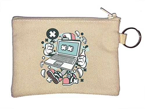 Laptop Work from Home Urban Styled Key Chain Coin Purse Beige von Generisch