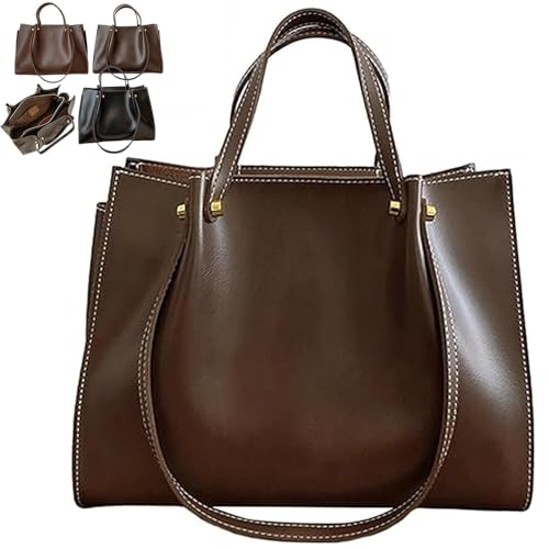 Large Capacity Slouchy Work Tote Bag with Zipper, Retro Women's PU Leather Tote, Modern Simple Fashion Work Cross Bag with Zipper (Coffee-1) von Generisch